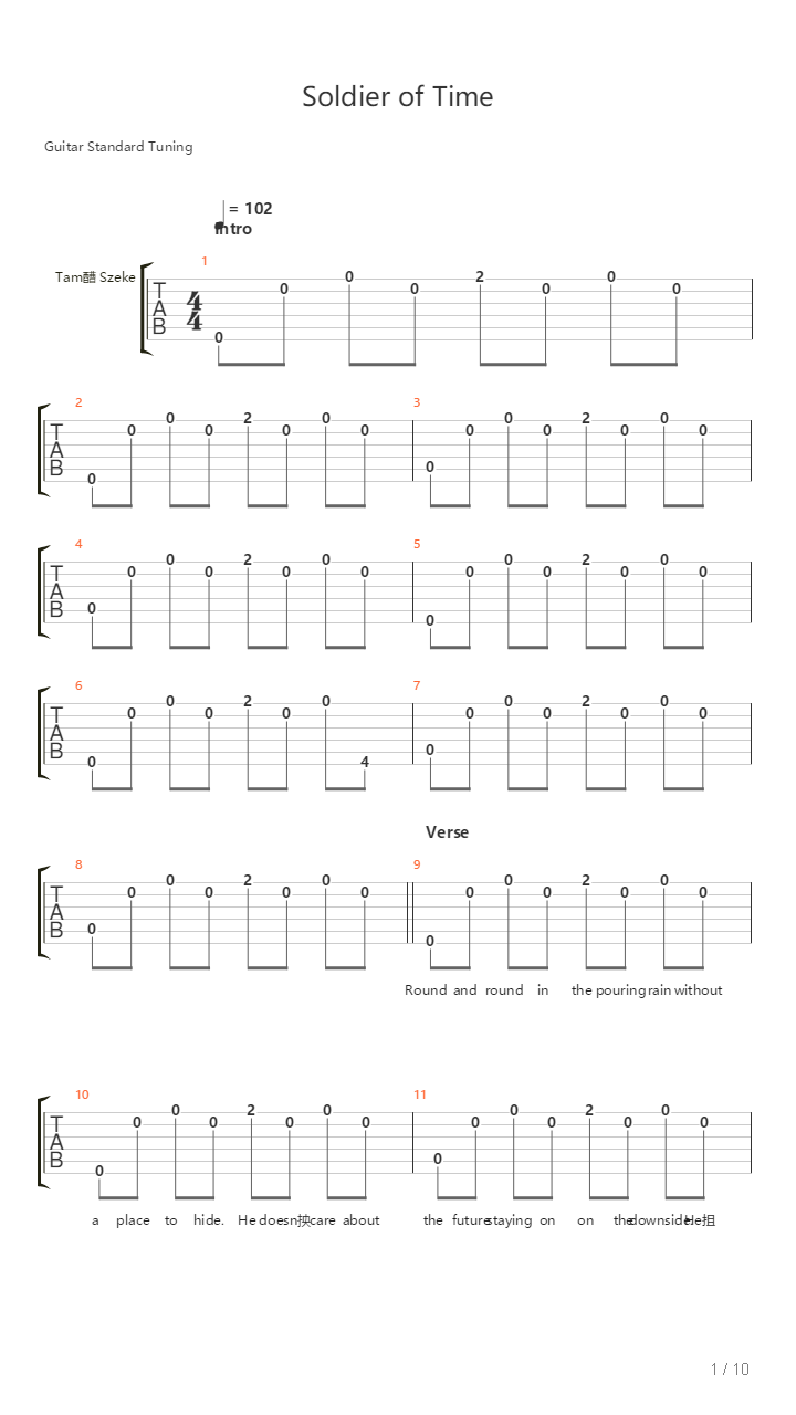 Soldier Of Time吉他谱