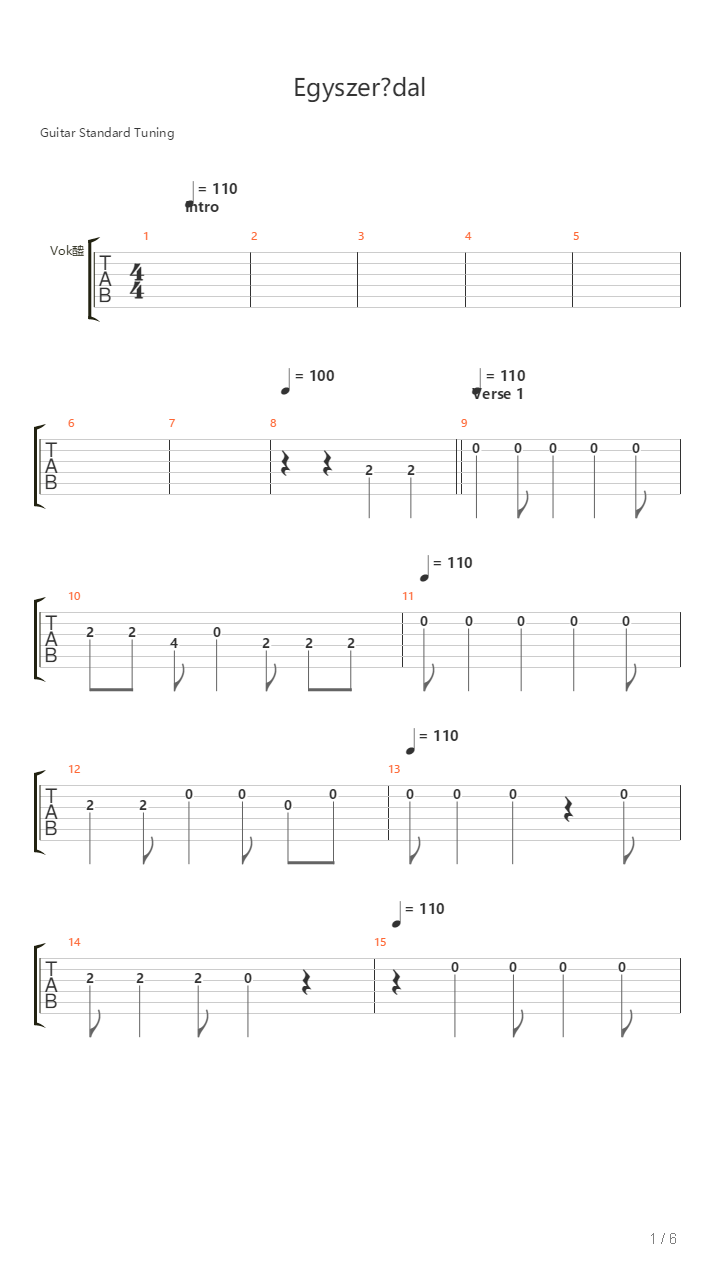 Egyszer Dal吉他谱
