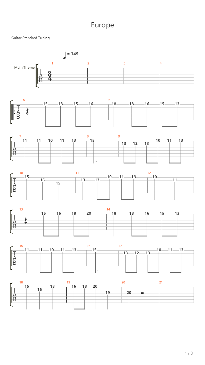 Europe吉他谱
