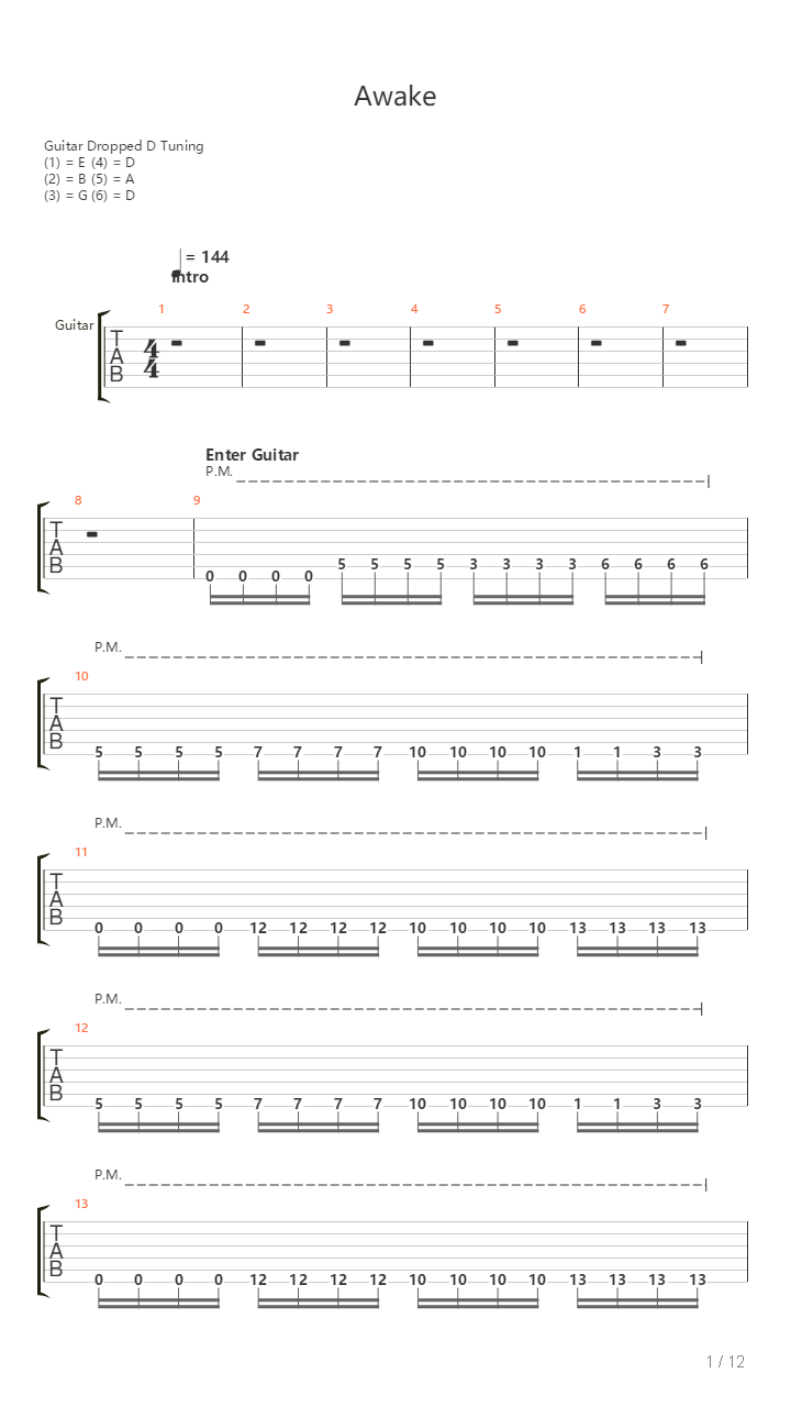 Awake吉他谱