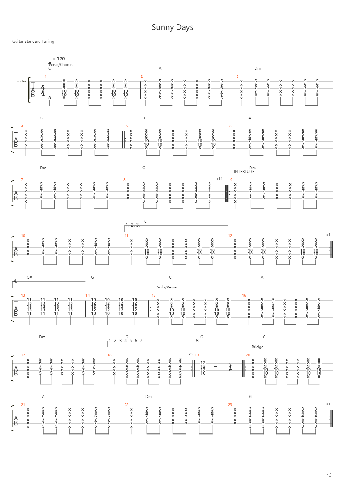 Sunny Days吉他谱
