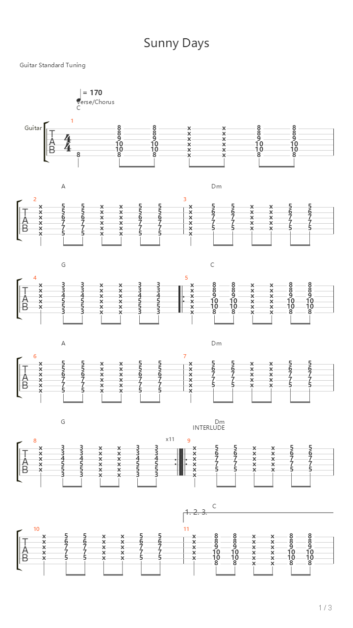 Sunny Days吉他谱