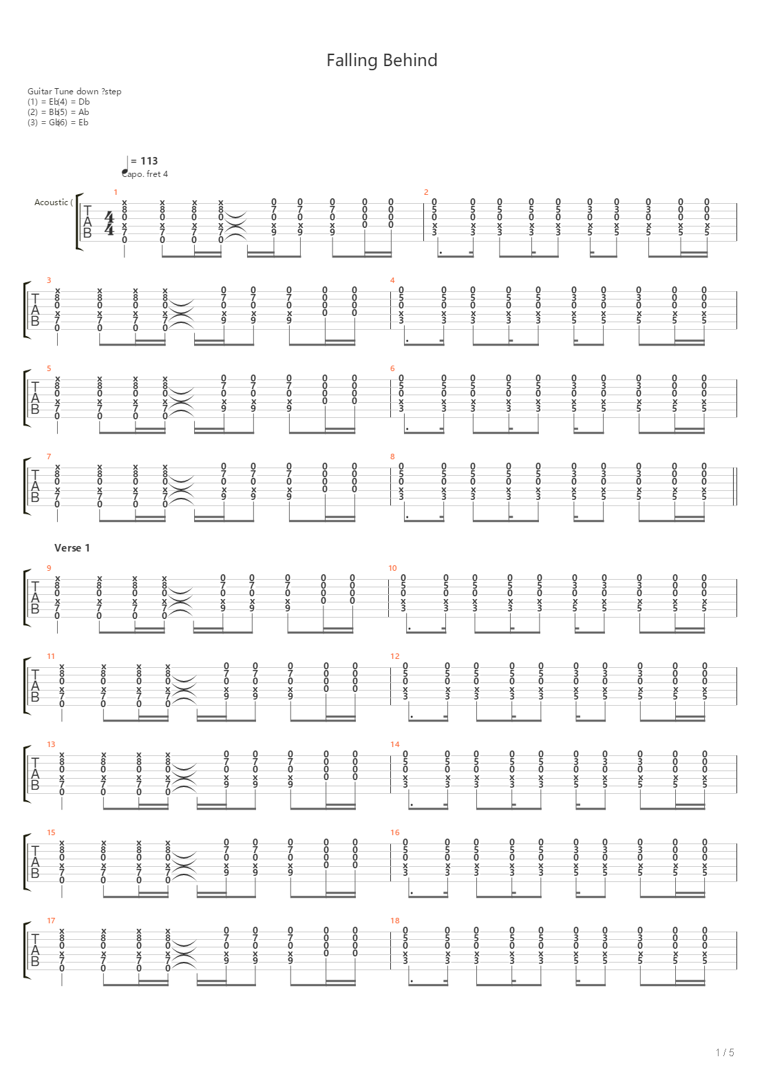 Falling Behind吉他谱