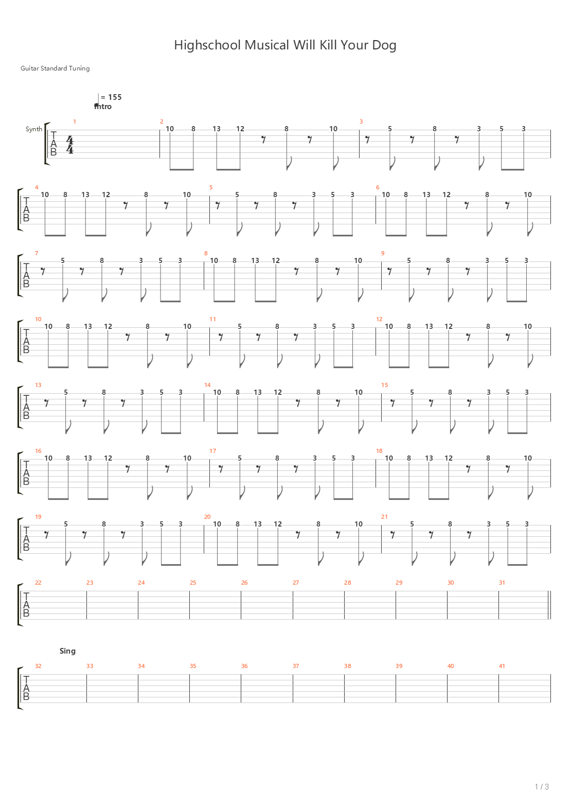 Highschool Musical Will Kill Your Dog吉他谱