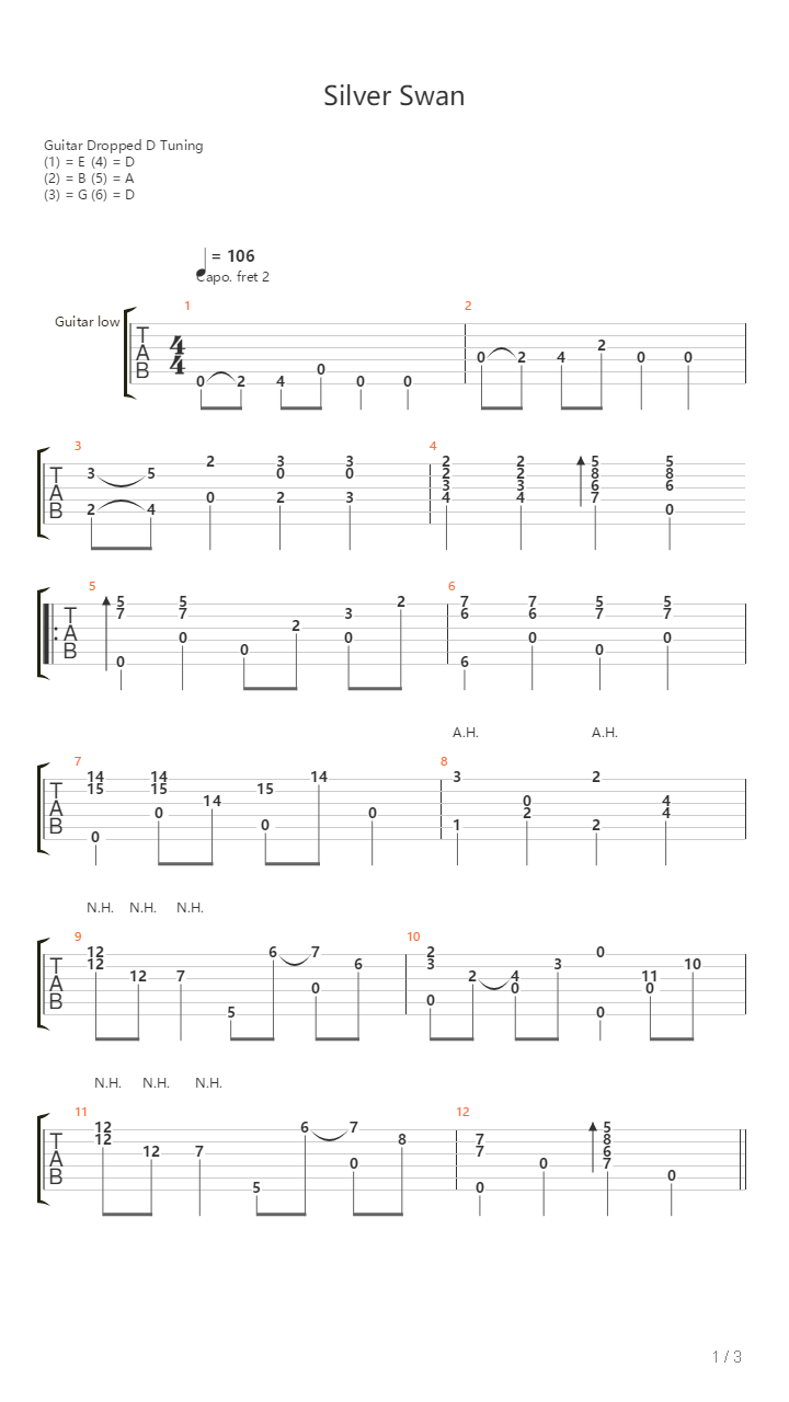 Silver Swan吉他谱