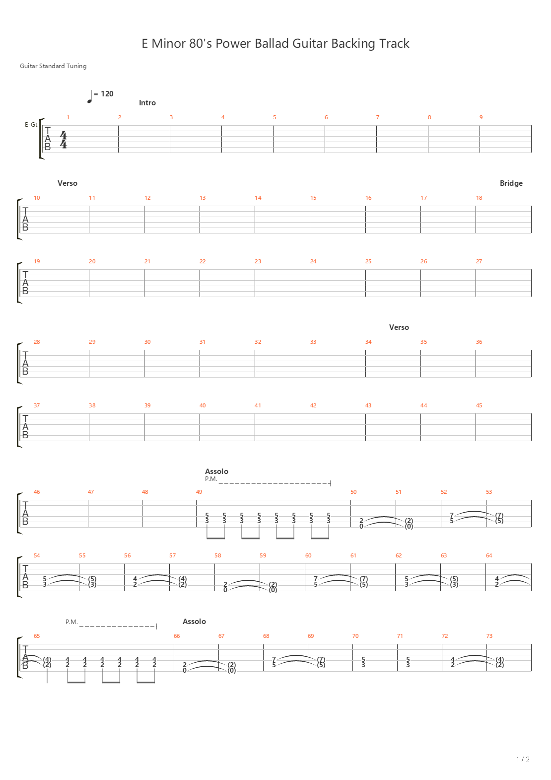 E Minor 80S Power Ballad Guitar Backing Track吉他谱