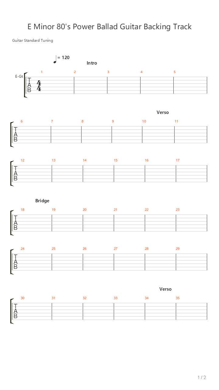 E Minor 80S Power Ballad Guitar Backing Track吉他谱