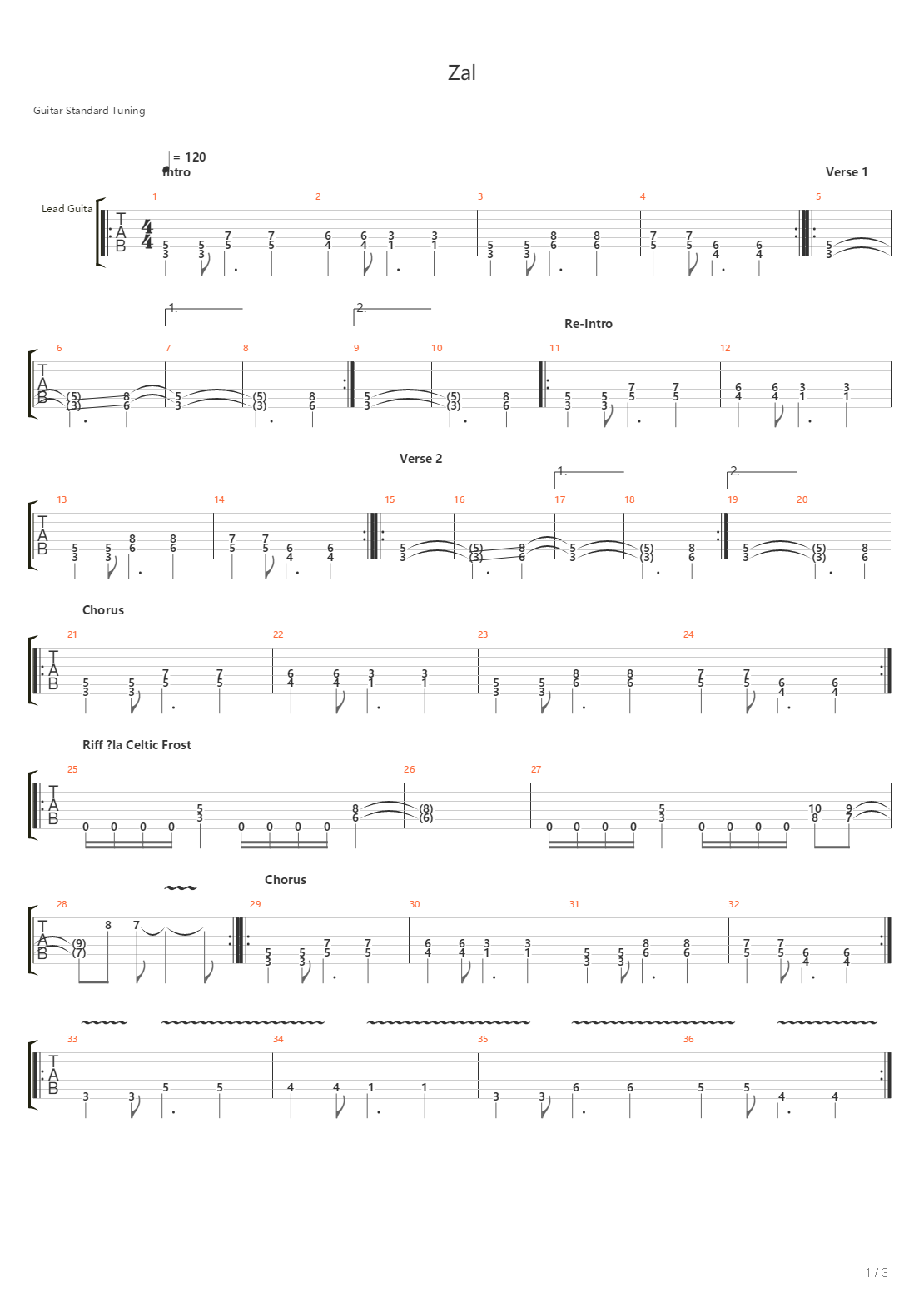 Zal吉他谱