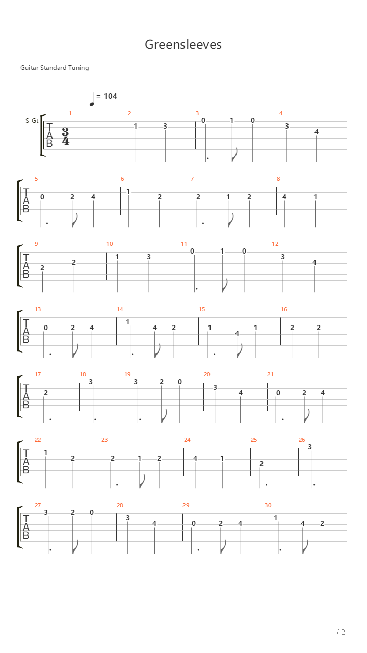 Greensleeves吉他谱