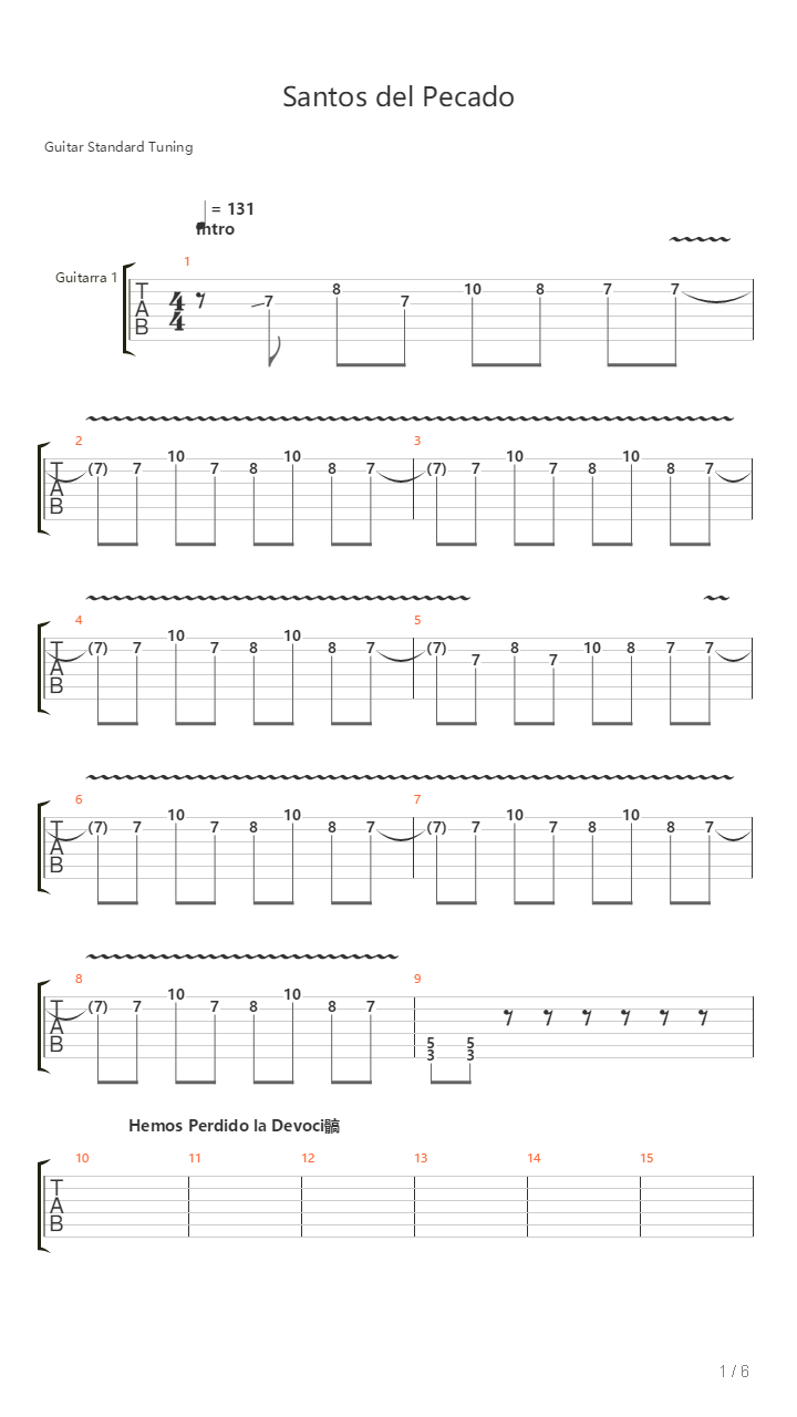 Santos Del Pecado吉他谱