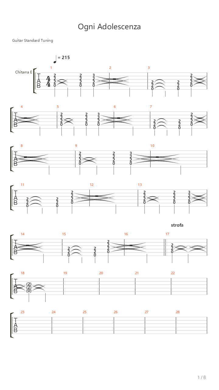 Ogni Adolescenza吉他谱