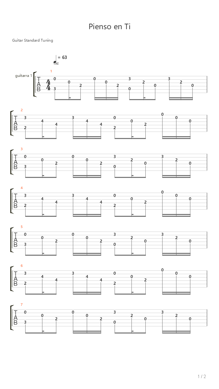 Pienso En Ti吉他谱