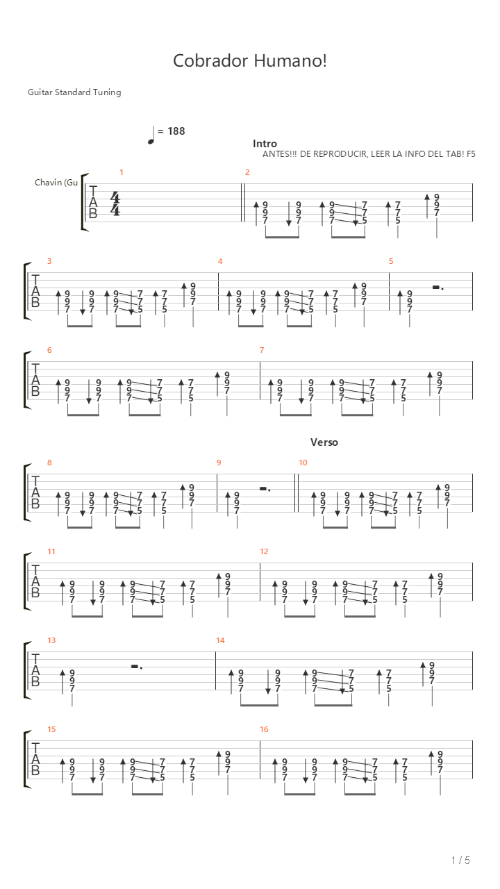 Cobrador Humano吉他谱