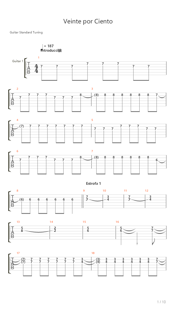 Veinte Por Ciento吉他谱