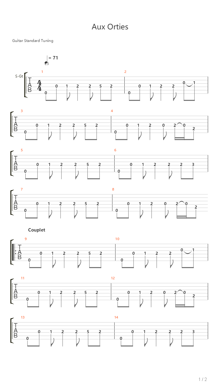 Aux Orties吉他谱