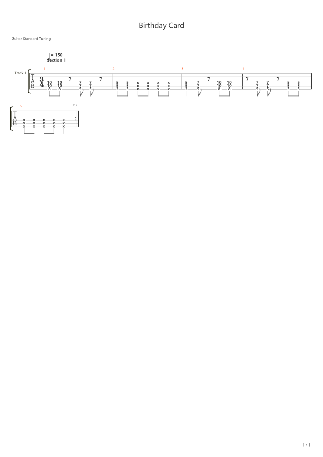 Birthday Card吉他谱