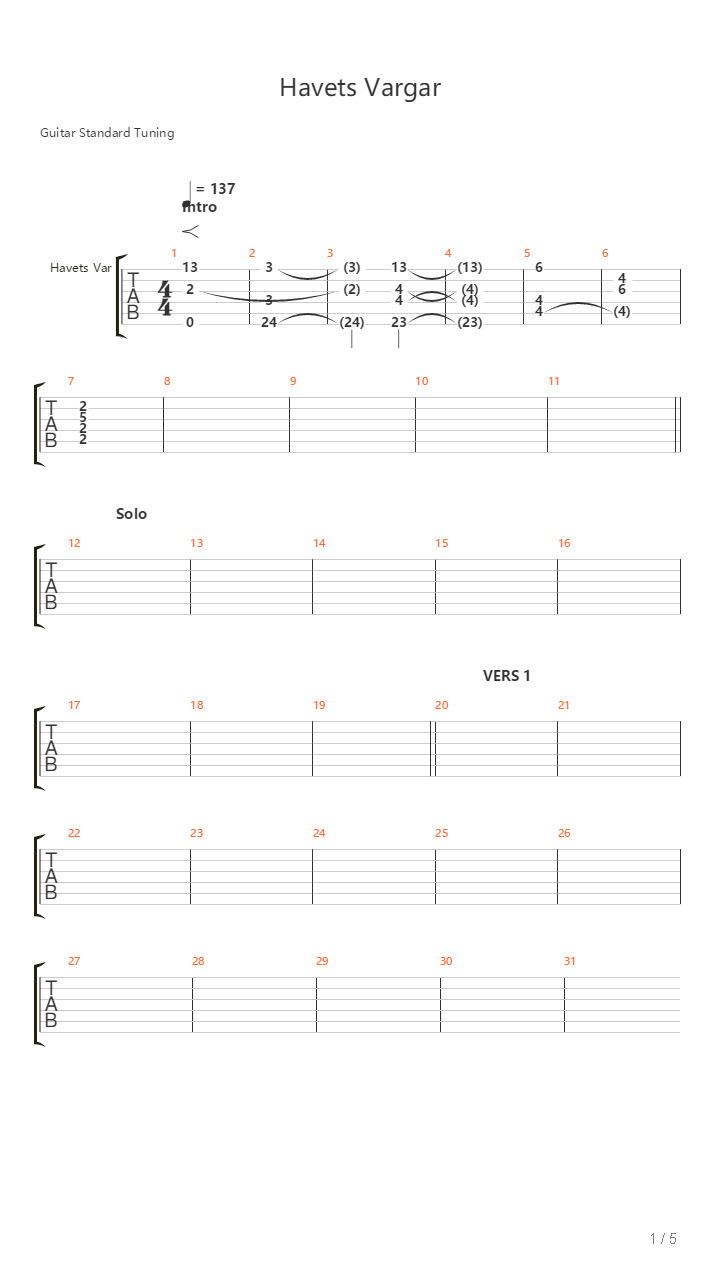 Havets Vargar吉他谱