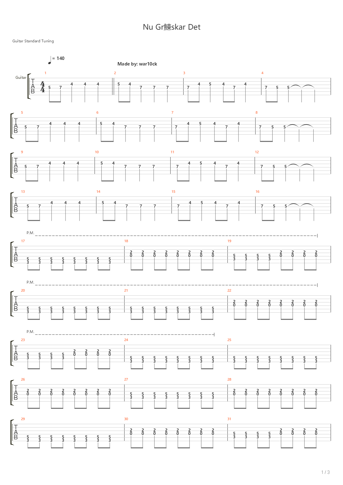 Nu Gr Nskar Det吉他谱