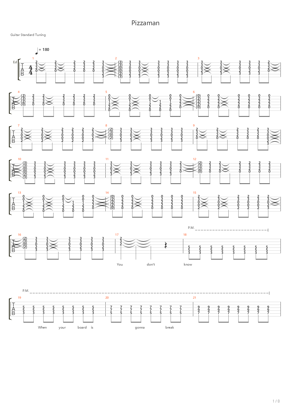 Pizzaman吉他谱