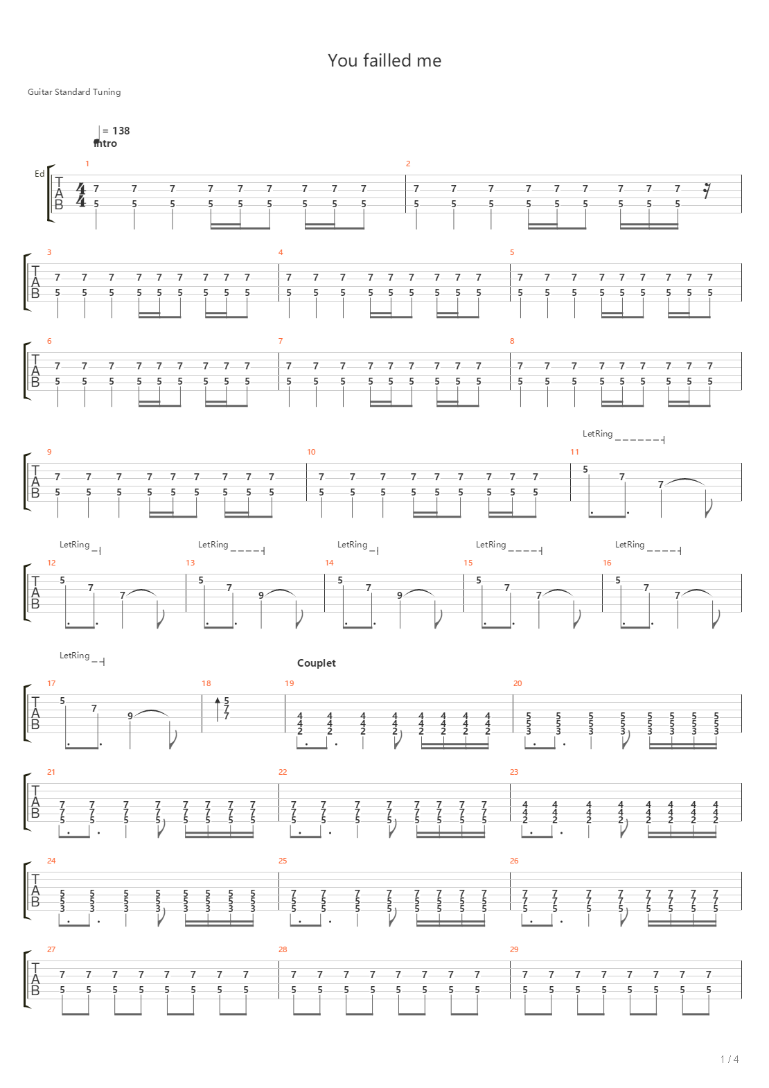 You Failled Me吉他谱