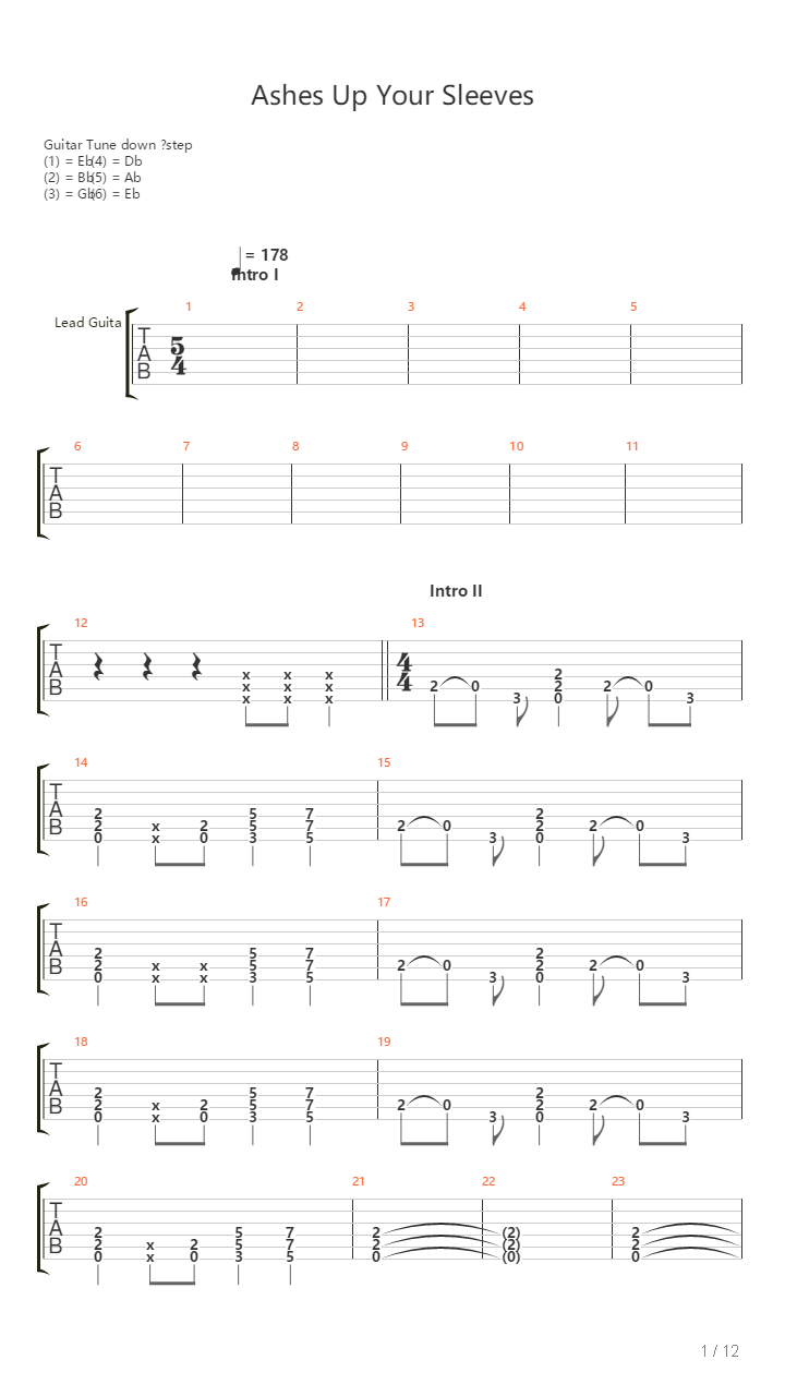 Ashes Up Your Sleeves吉他谱
