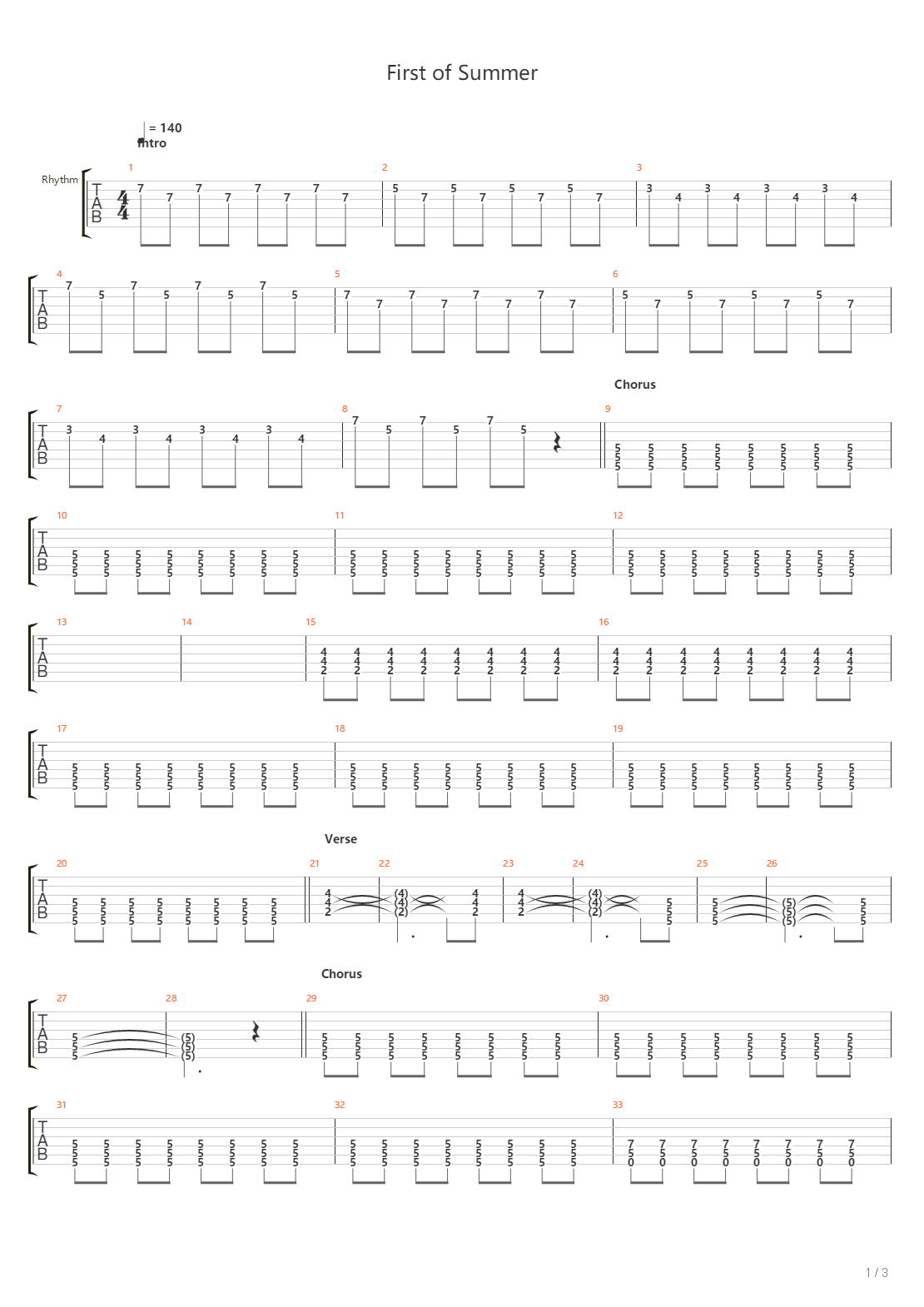 First Of Summer吉他谱