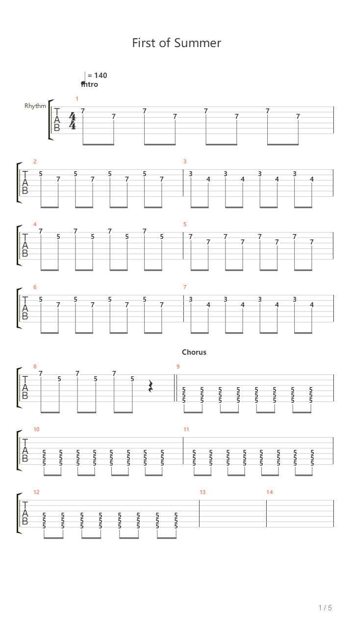 First Of Summer吉他谱