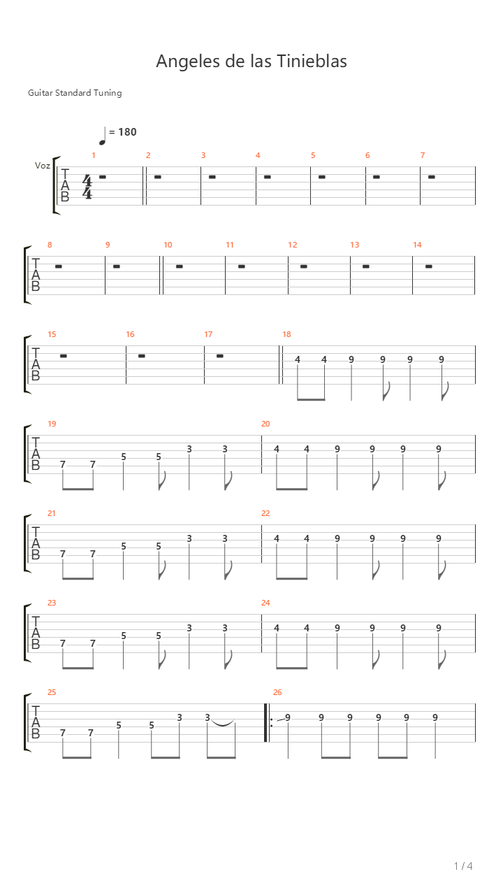 Angeles De Las Tinieblas吉他谱