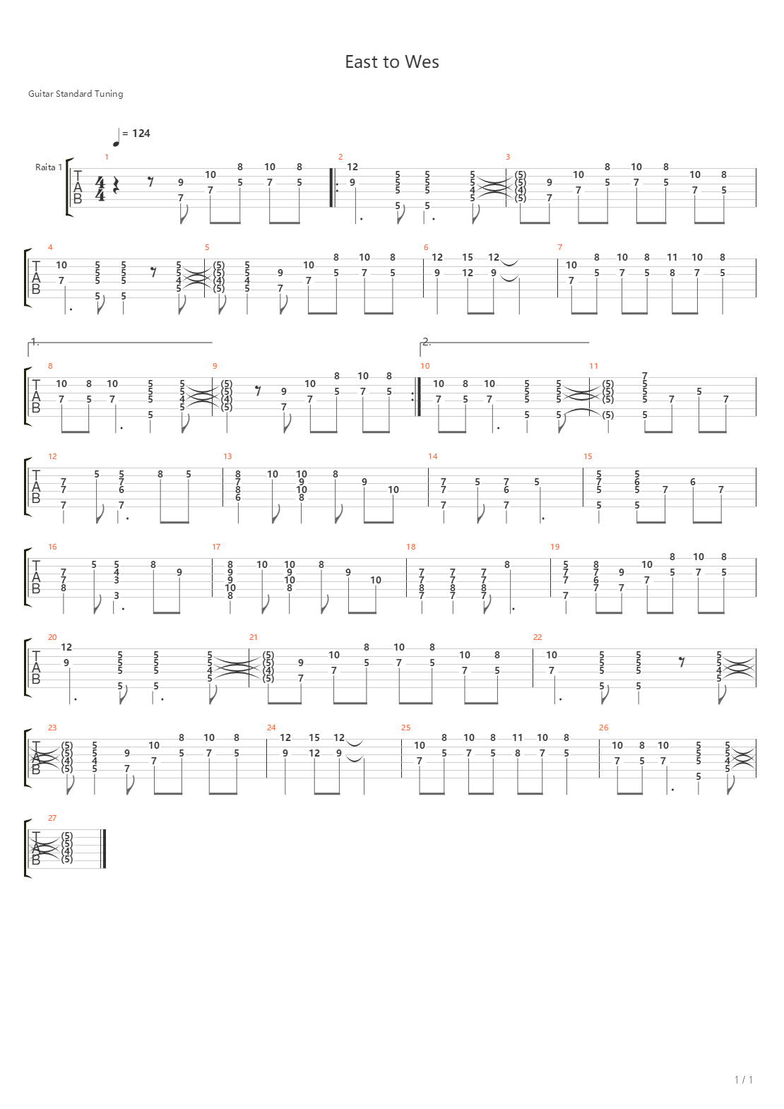 East To Wes吉他谱