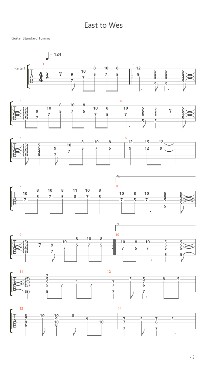 East To Wes吉他谱