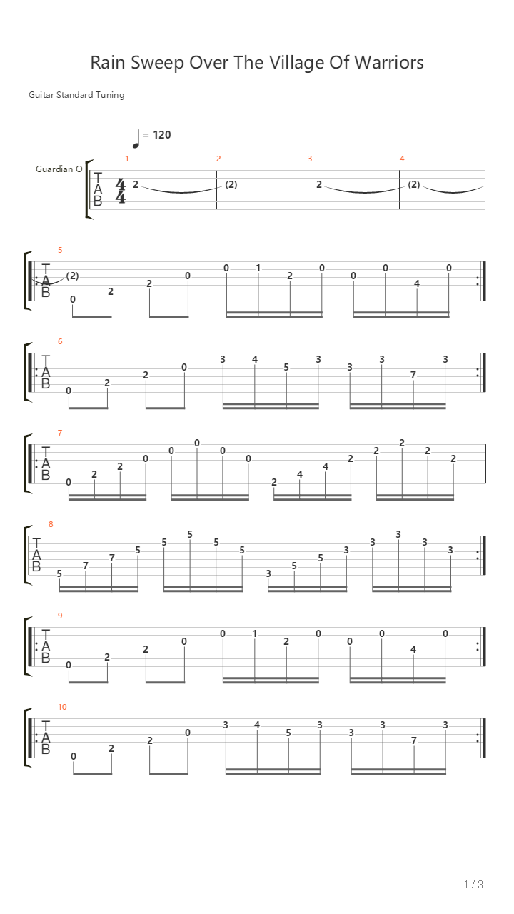 Rain Sweep Over The Village Of Warriors吉他谱
