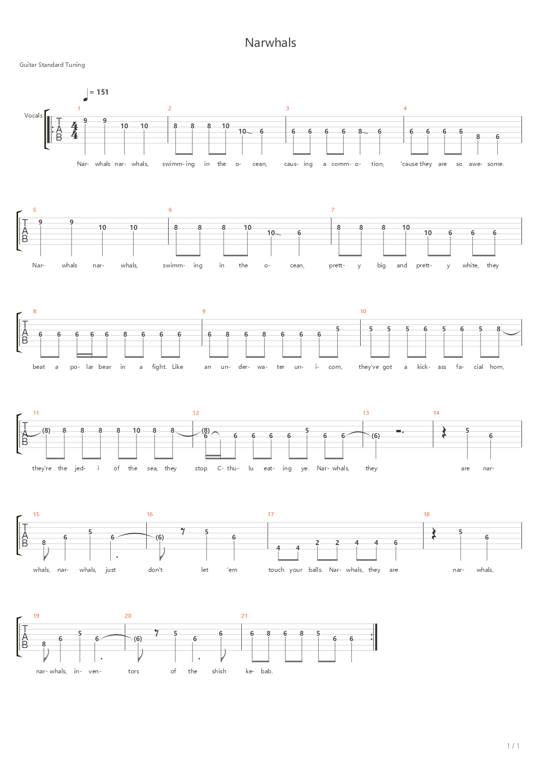 Narwhals吉他谱