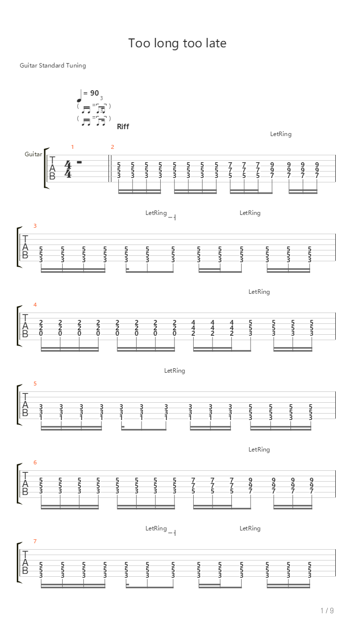 Too Long Too Late吉他谱