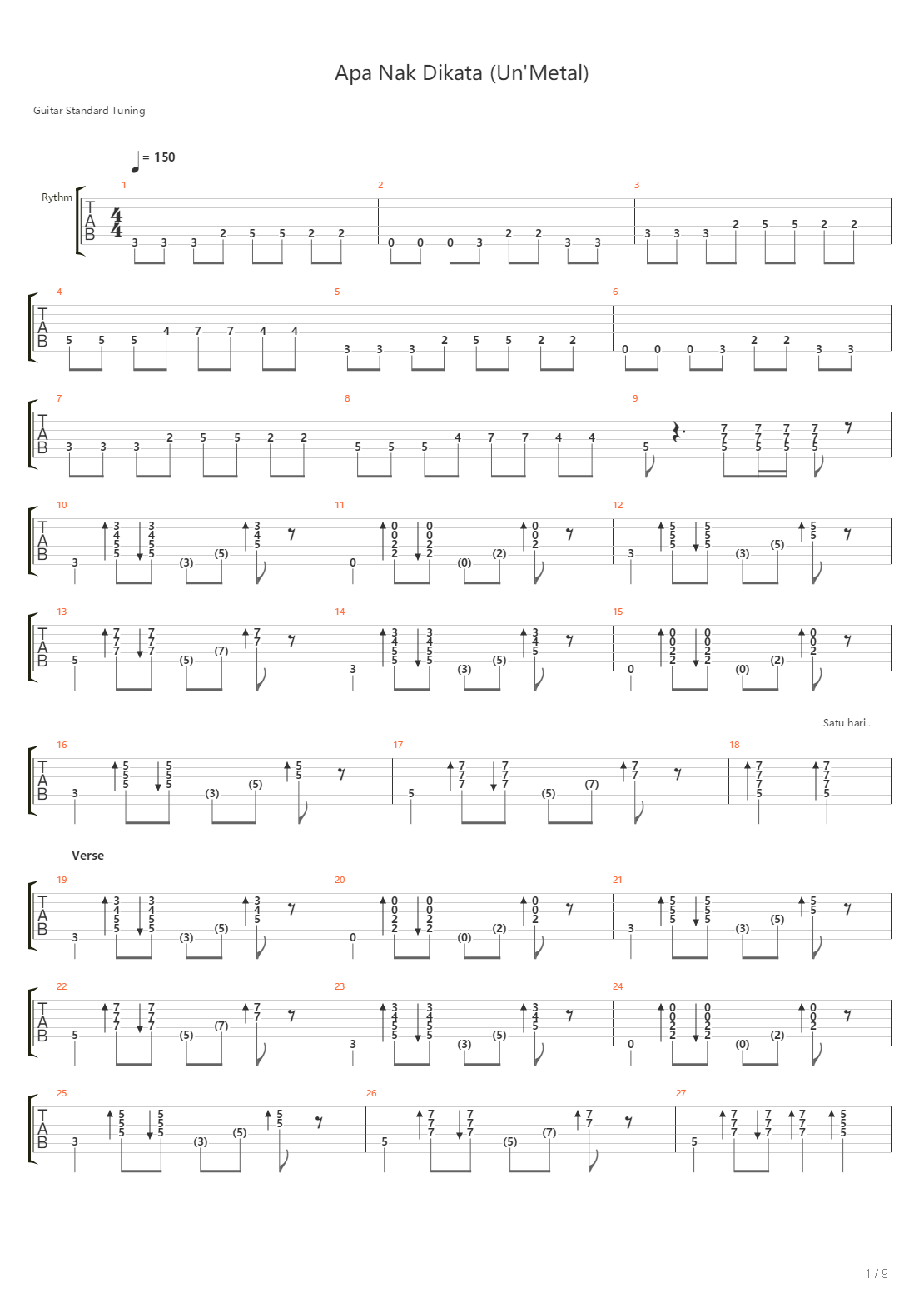 Apa Nak Dikata Unmetal吉他谱