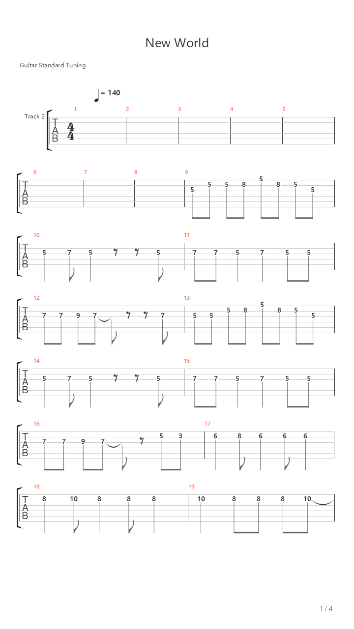 New World吉他谱