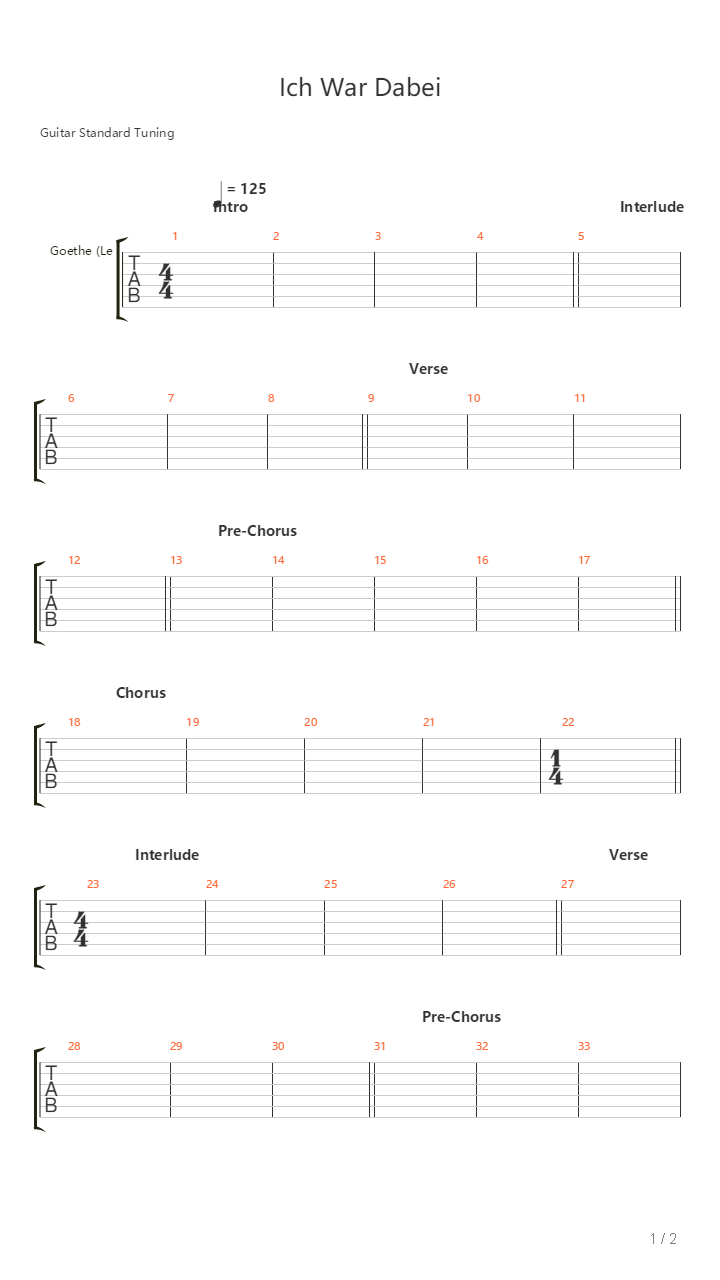 Ich War Dabei吉他谱