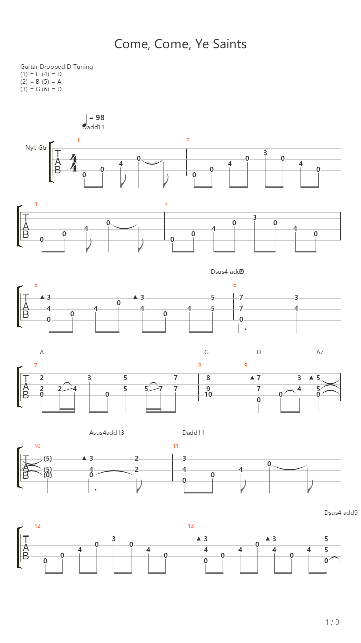 Come Come Ye Saints吉他谱