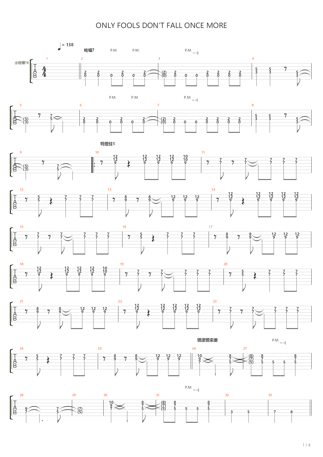 Only Fools Dont Fall Once More吉他谱