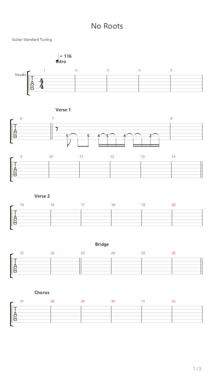 No Roots吉他谱