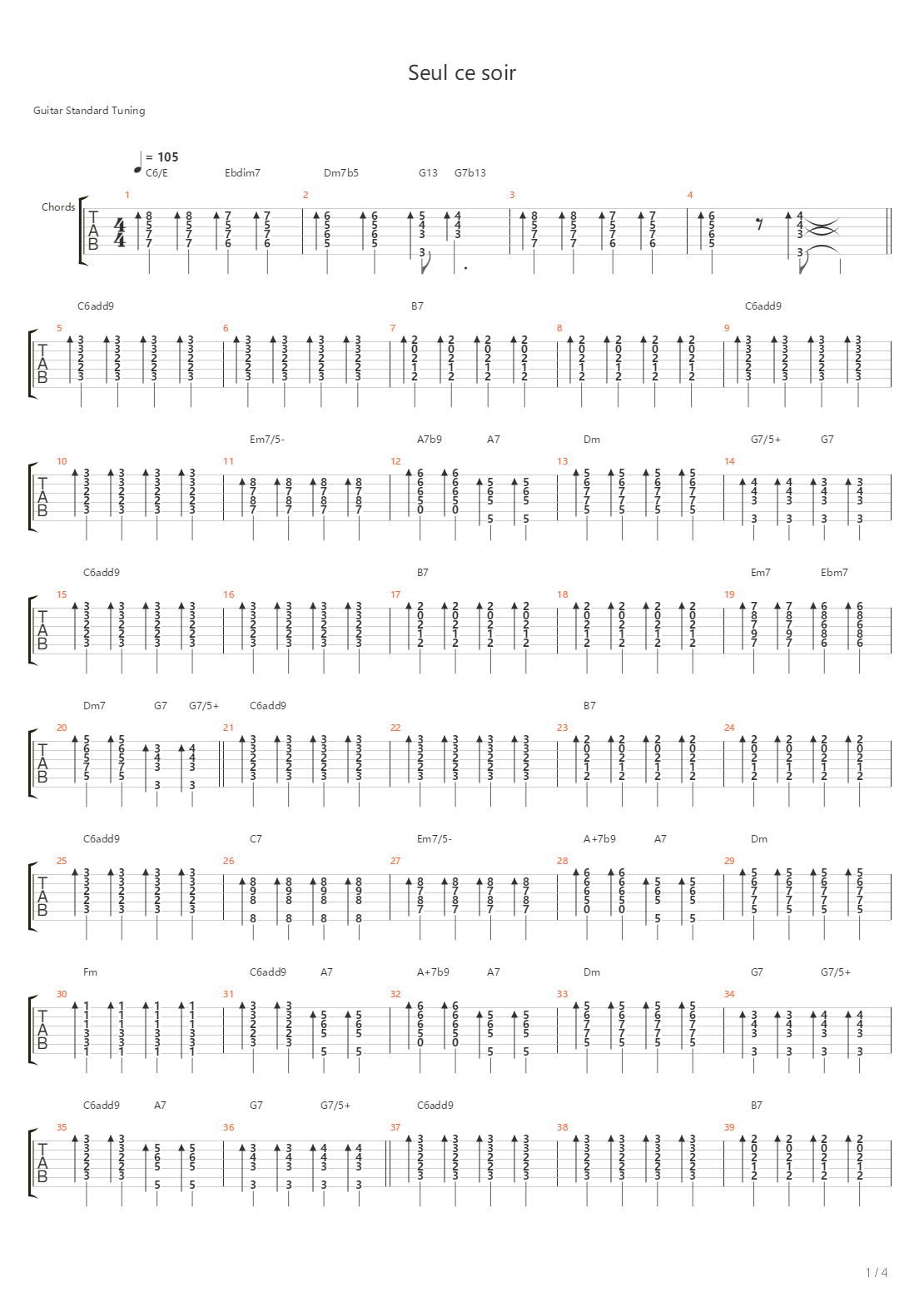 Seul Ce Soir吉他谱