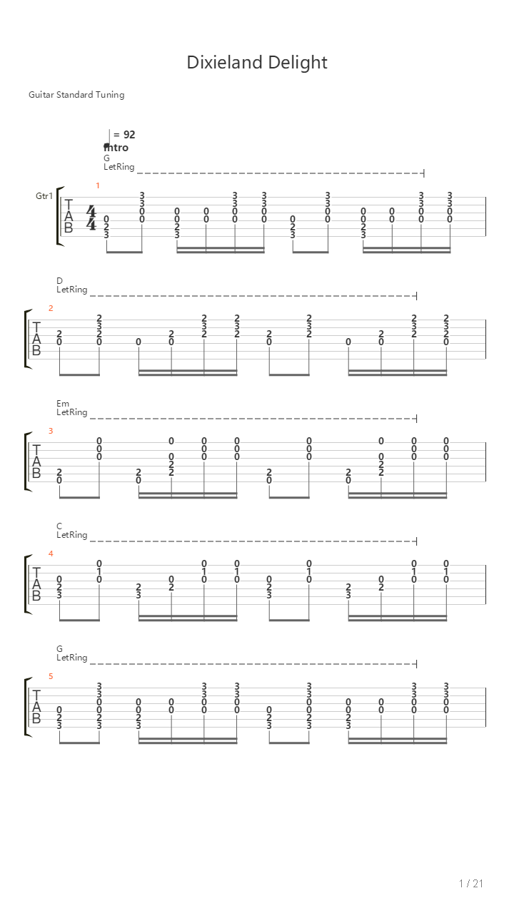 Dixieland Delight吉他谱