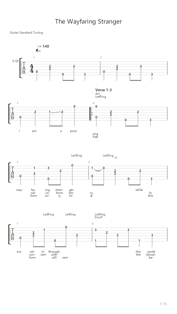 The Wayfaring Stranger吉他谱