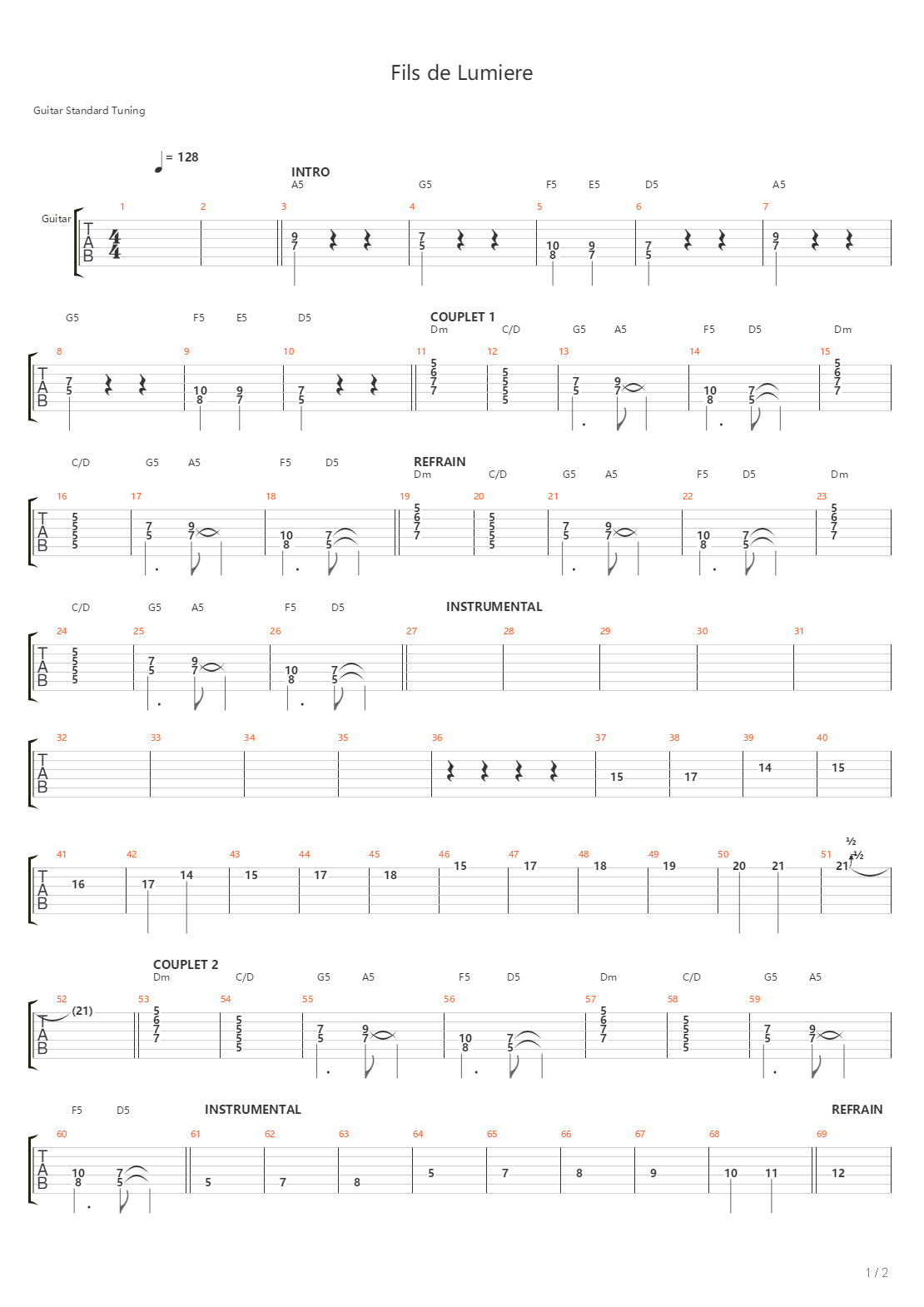 Fils De Lumiere吉他谱