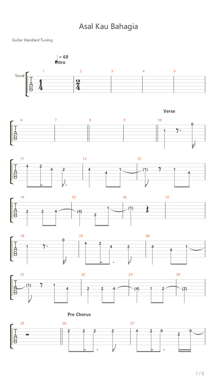 Asal Kau Bahagia吉他谱