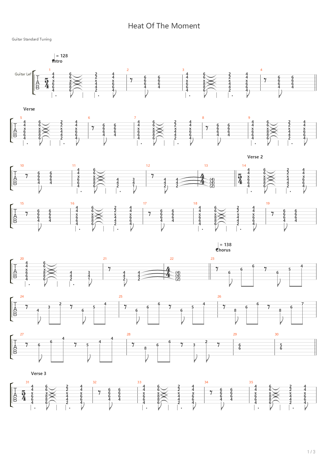 Heat Of The Moment吉他谱