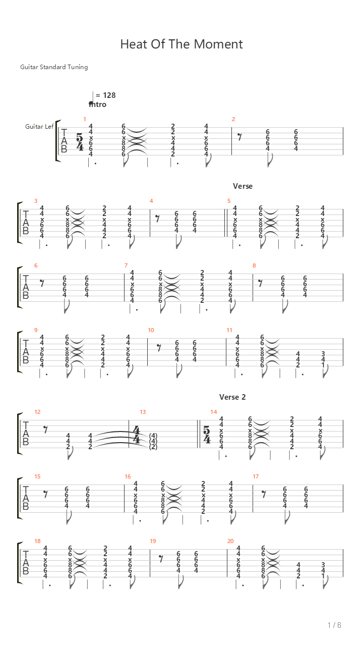 Heat Of The Moment吉他谱