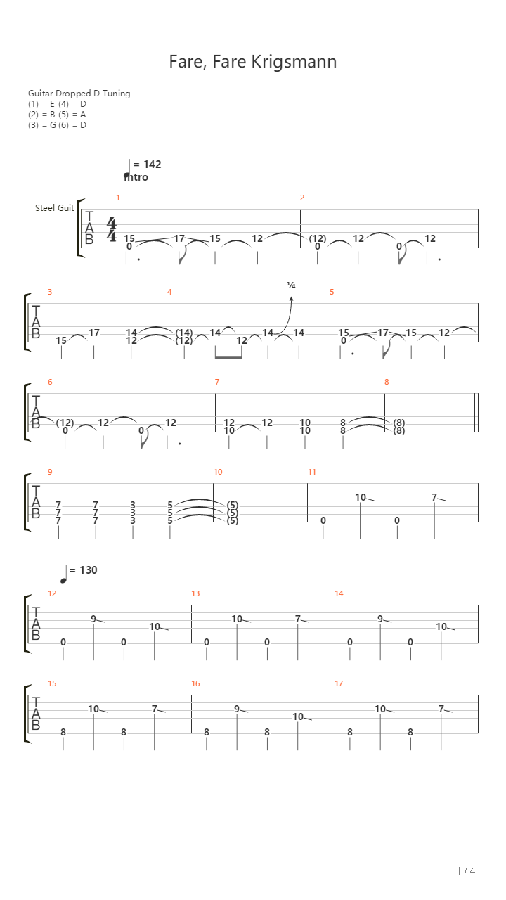 Fare Fare Krigsmann吉他谱