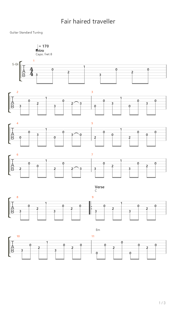 Fair Haired Traveller吉他谱
