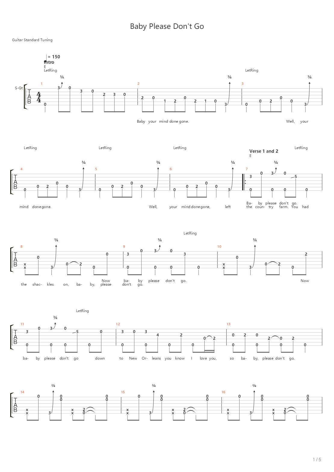 Baby Please Dont Go吉他谱