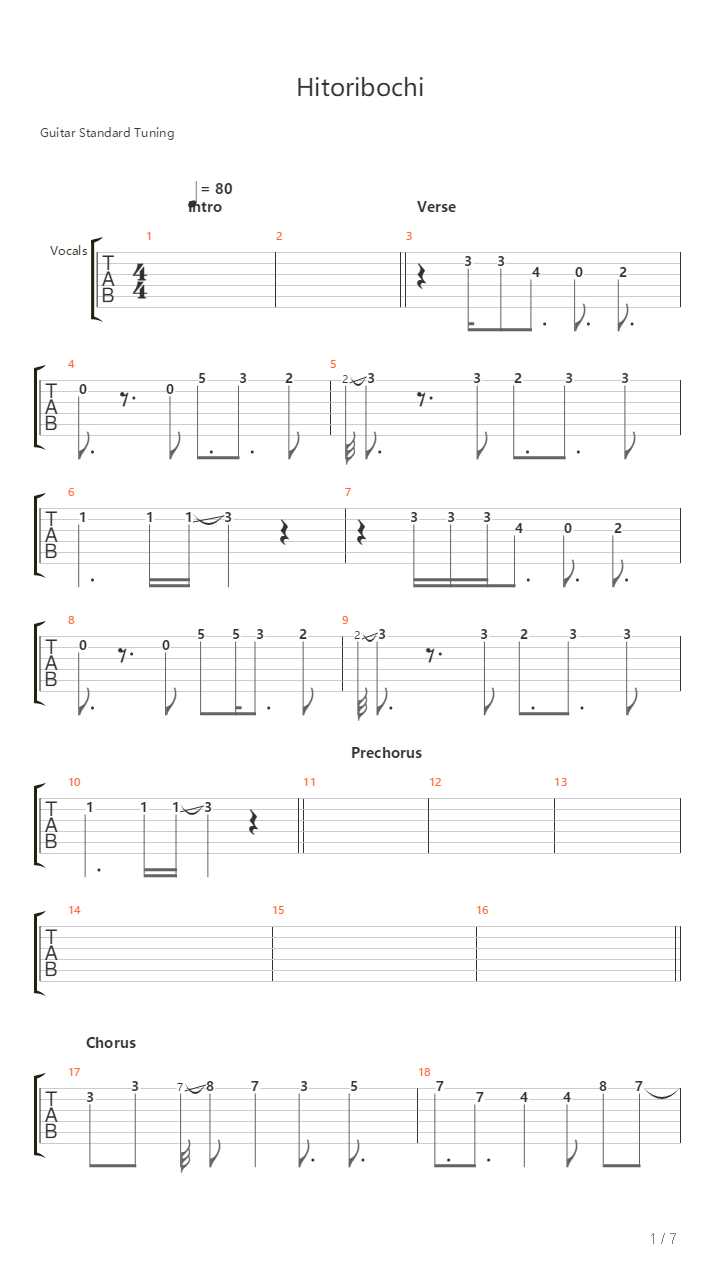 Hitoribochi吉他谱